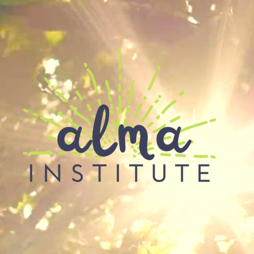 ALMA institute text on blurry trees background