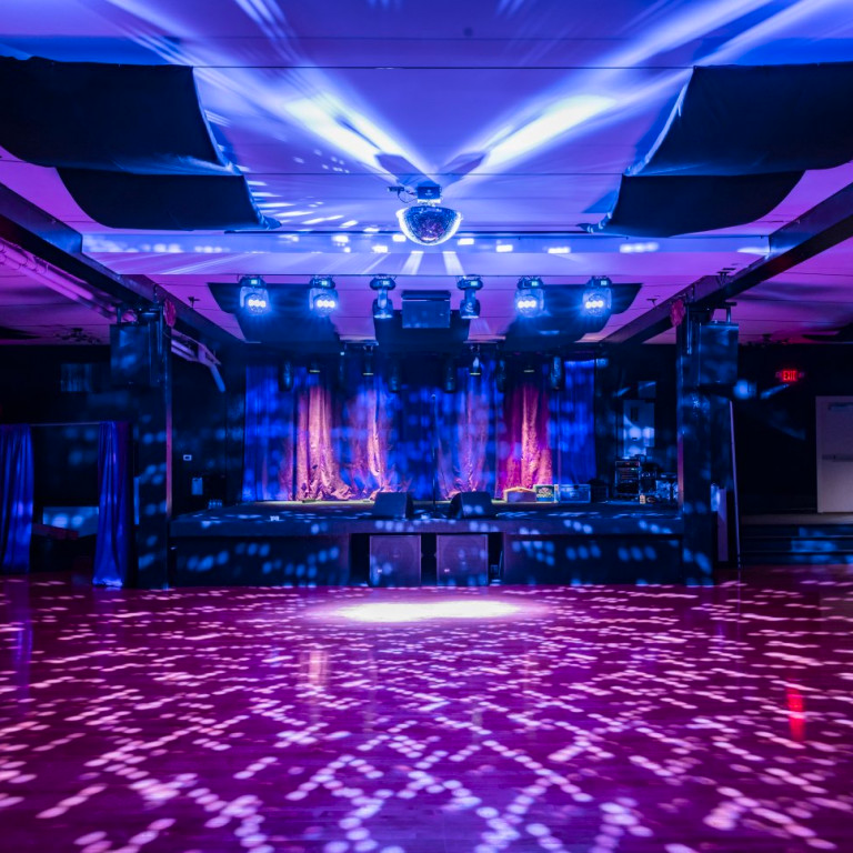 image of The Get Down interior with purple carpet and stage view