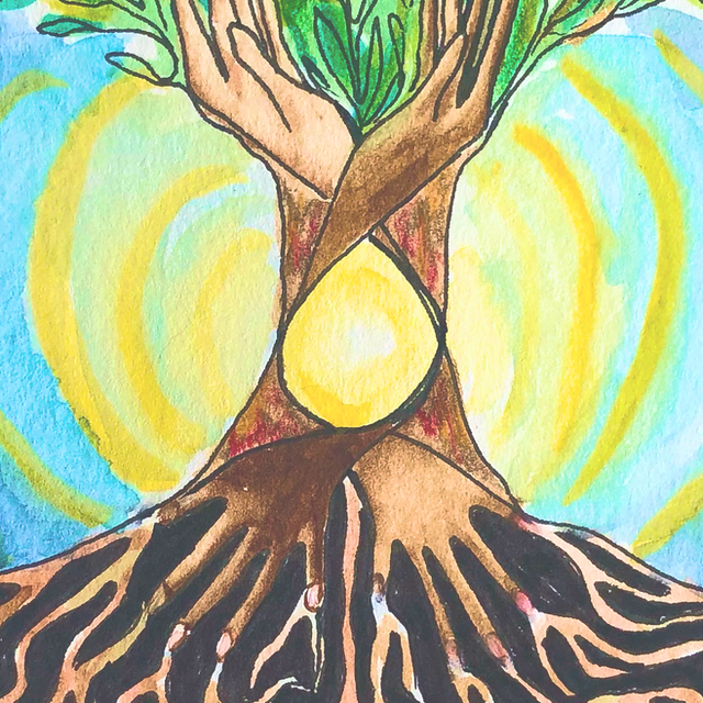 Tree with hands and DNA illustration