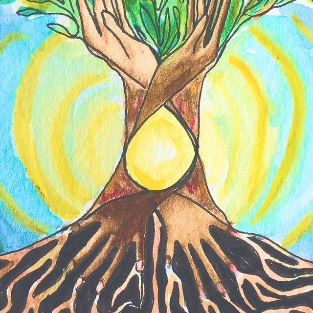 Tree with hands and DNA illustration Tree with hands and DNA illustration