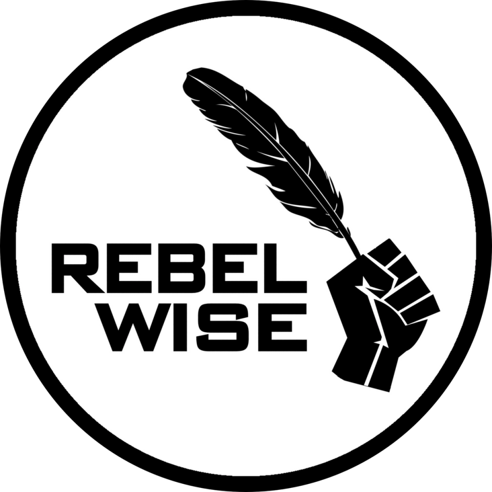 rebelwise logo of hand holding a feather