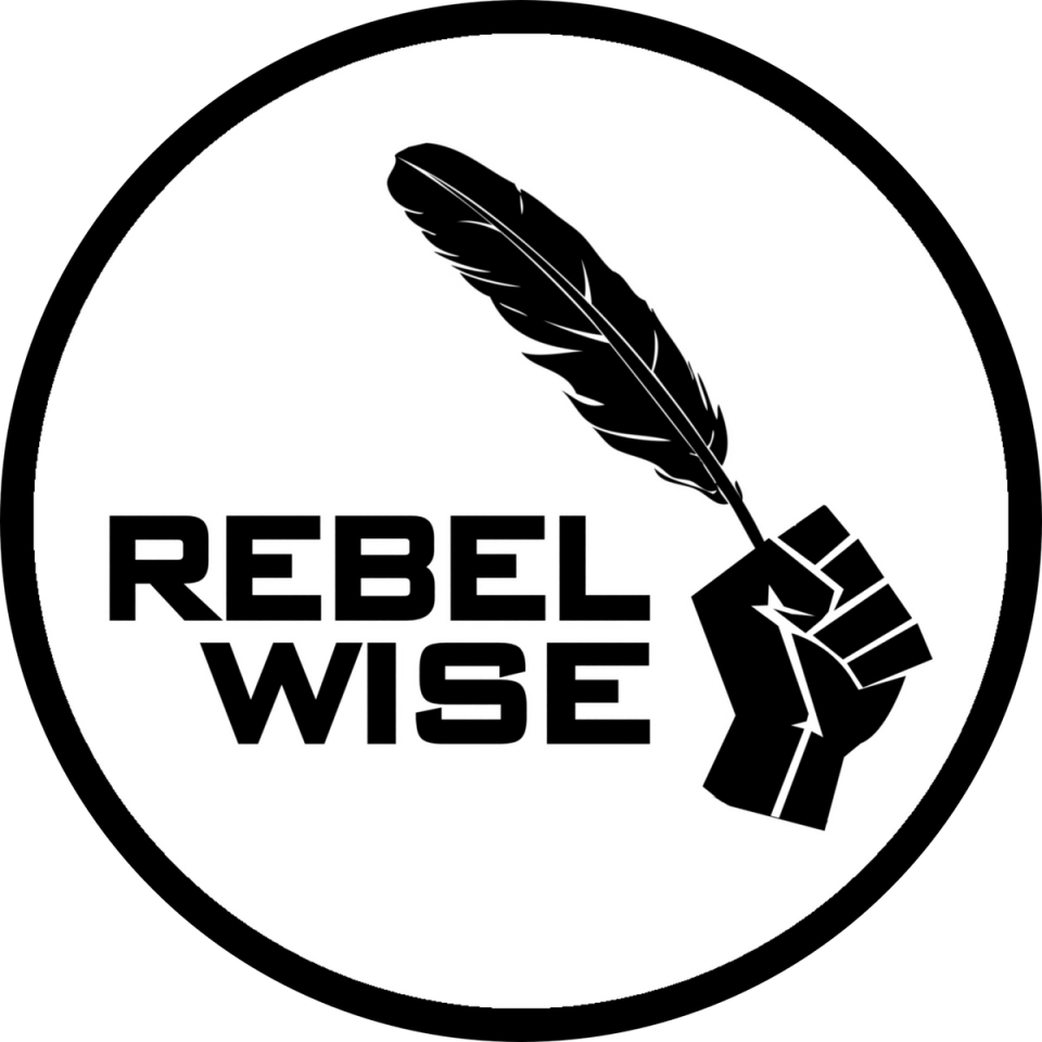 rebelwise logo of hand holding a feather rebelwise logo of hand holding a feather